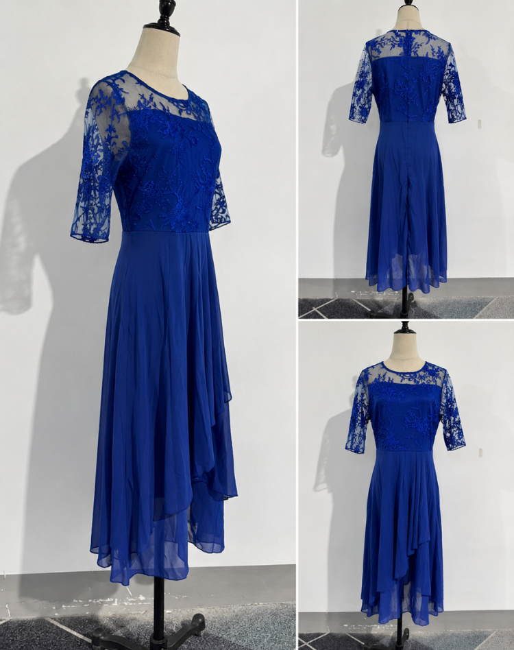 Flowy Lace Sleeve Midi Dress Bodice Wedding Guest