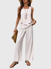 Sleeveless Blue Print Two-Piece Set Casual Wear Summer