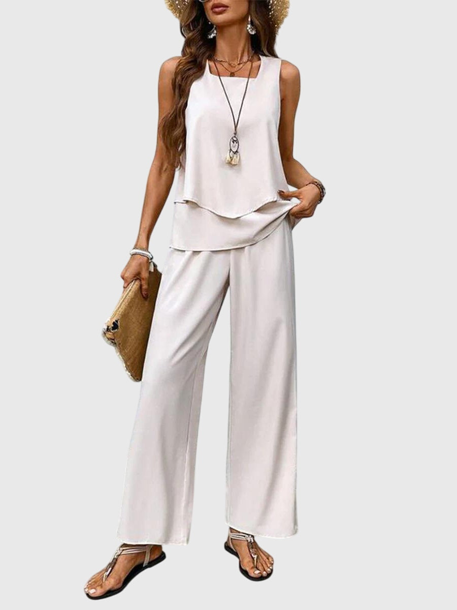 Sleeveless Blue Print Two-Piece Set Casual Wear Summer