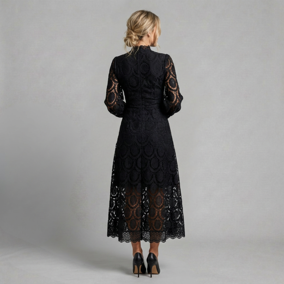 Midi Lace Dress with High Neckline