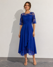 Flowy Lace Sleeve Midi Dress Bodice Wedding Guest