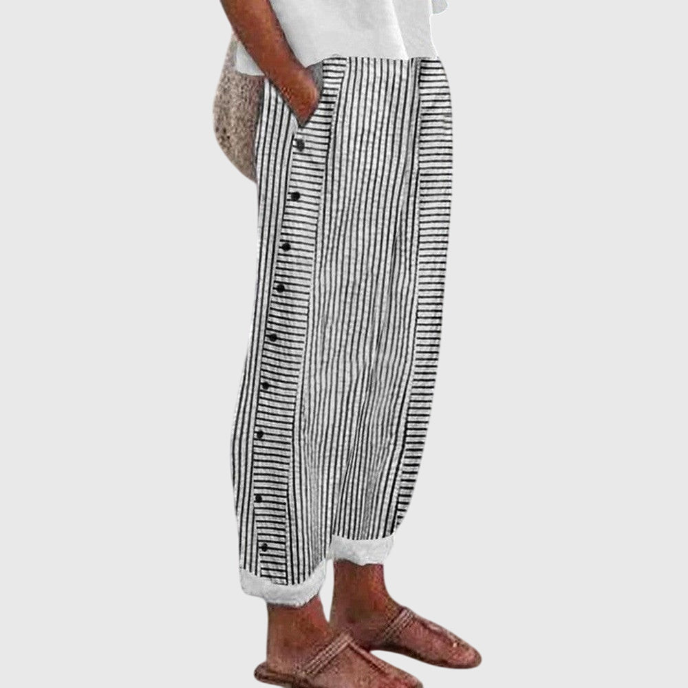 Striped Wide-Leg Button Pants Casual Wear