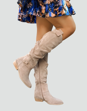 Knee-High Suede Boots with Block Heel Casual Wear