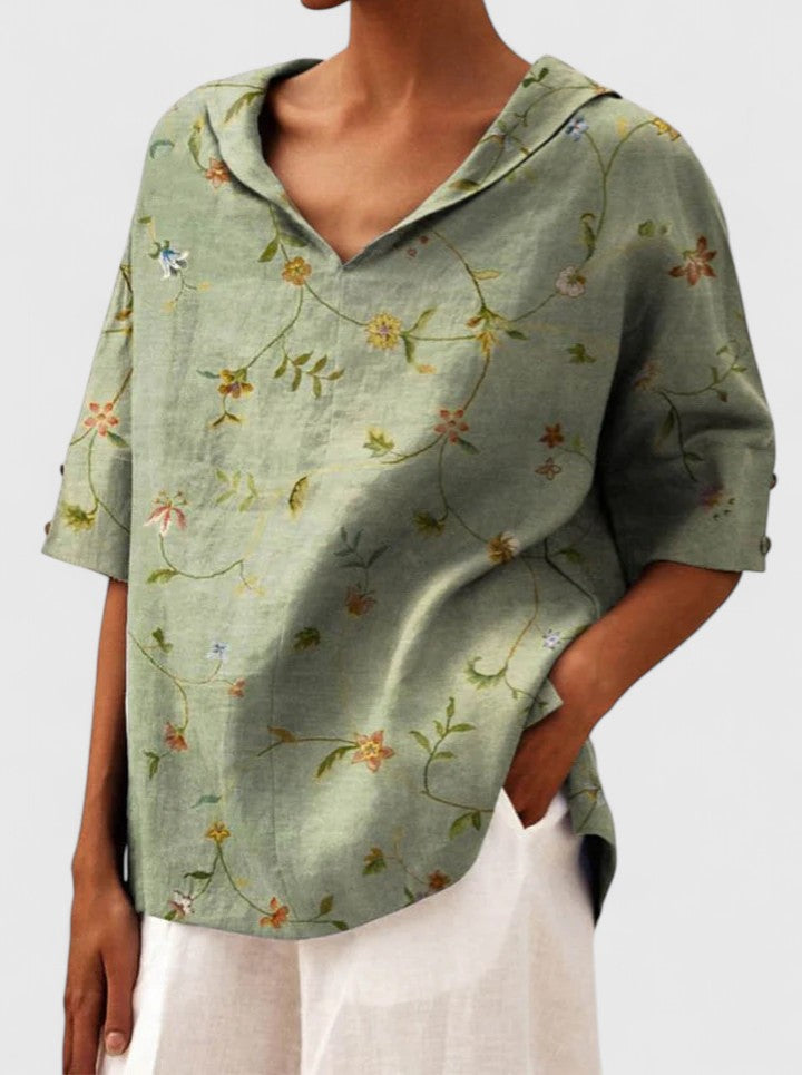 Floral V-Neck Linen Top
