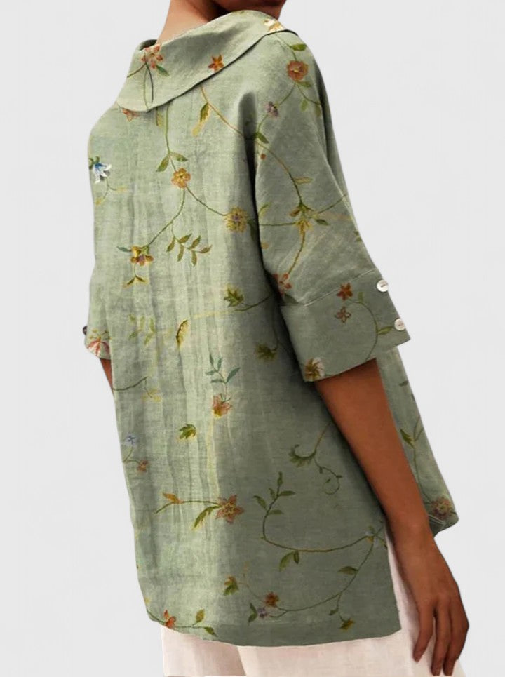 Floral V-Neck Linen Top