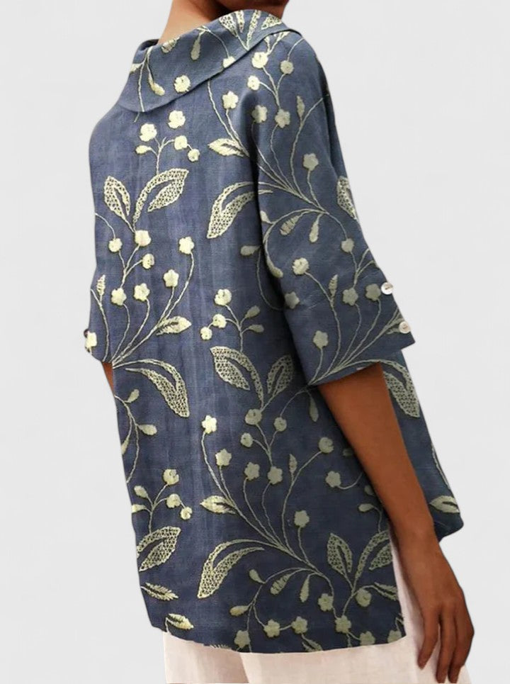 Floral V-Neck Linen Top