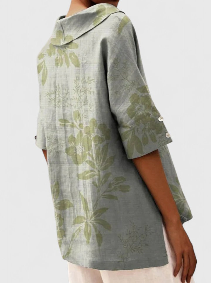 Floral V-Neck Linen Top
