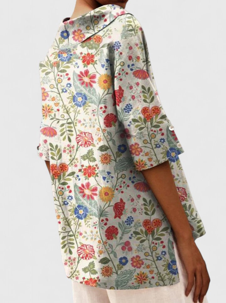 Floral V-Neck Linen Top