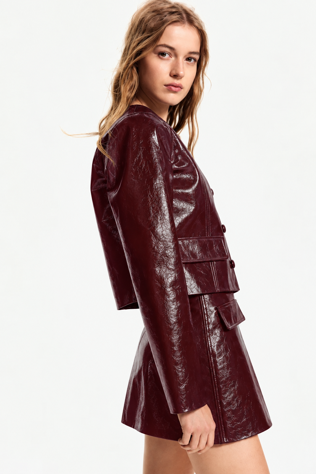 Coated Jacket and A-Line Skirt Set Finish Autumn Winter Wear