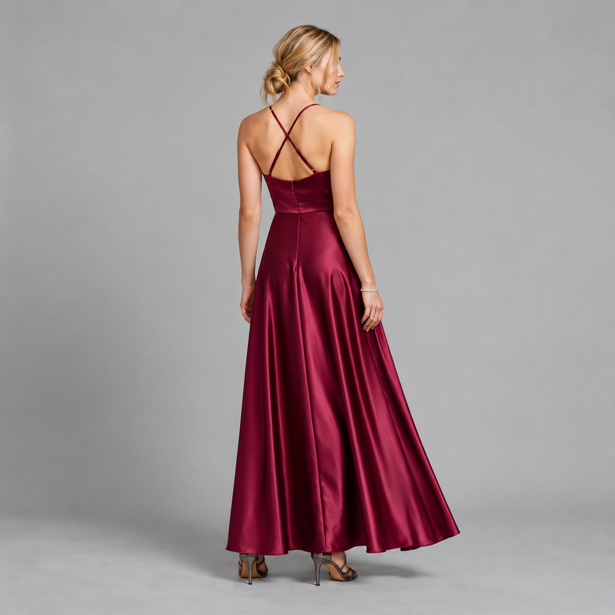 Square Neck Satin Maxi Dress