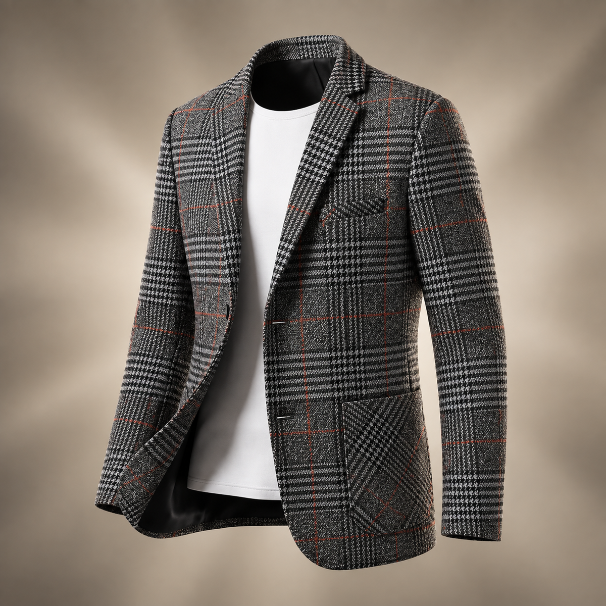 Tailored Houndstooth Wool Blend Blazer with Notch Lapels for Women
