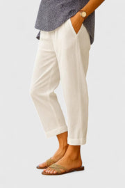 Relaxed Linen Crop Pants Pockets Breathable Lightweight Summer