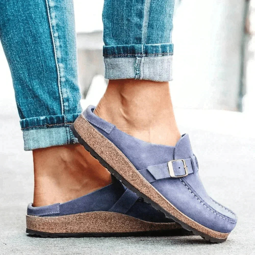 Casual Suede Clogs with Buckle Detail