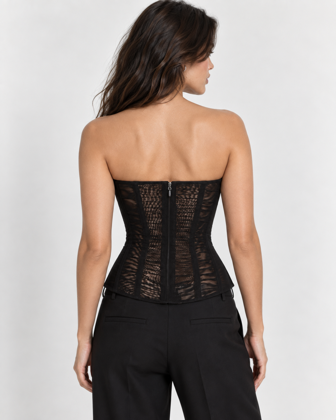 Strapless Corset Top Style Evening Wear Mesh