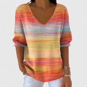 Gradient V-Neck Long Sleeve Top