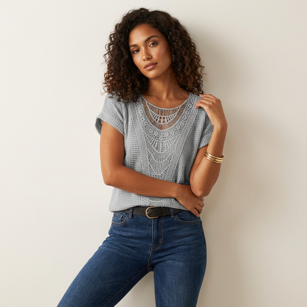 Lace Detail Round Neck Top