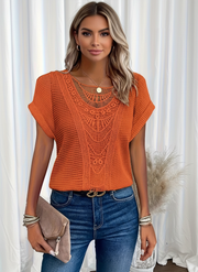 Lace Detail Round Neck Top Cute Summer Wear