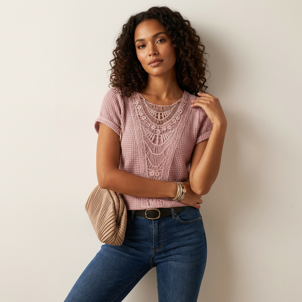 Lace Detail Round Neck Top