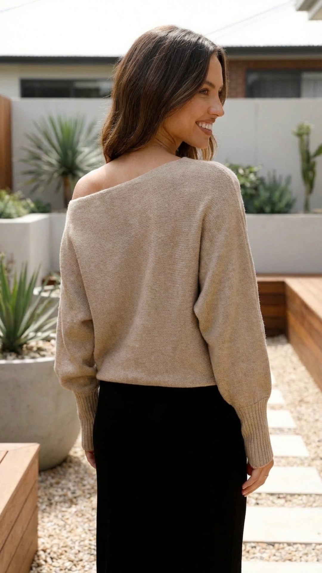 Relaxed Fit Off-Shoulder Knit Top