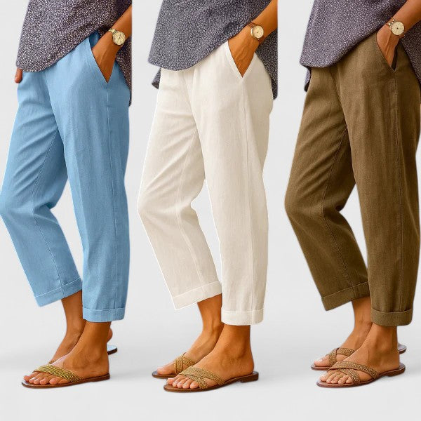 Relaxed Linen Crop Pants Pockets Breathable Lightweight Summer