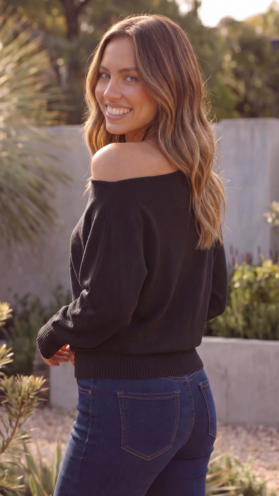 Relaxed Fit Off-Shoulder Knit Top