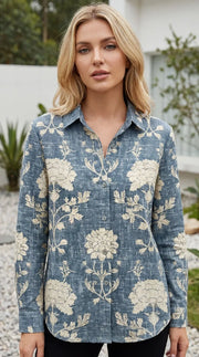 Long Sleeve Printed Button-Up Shirt