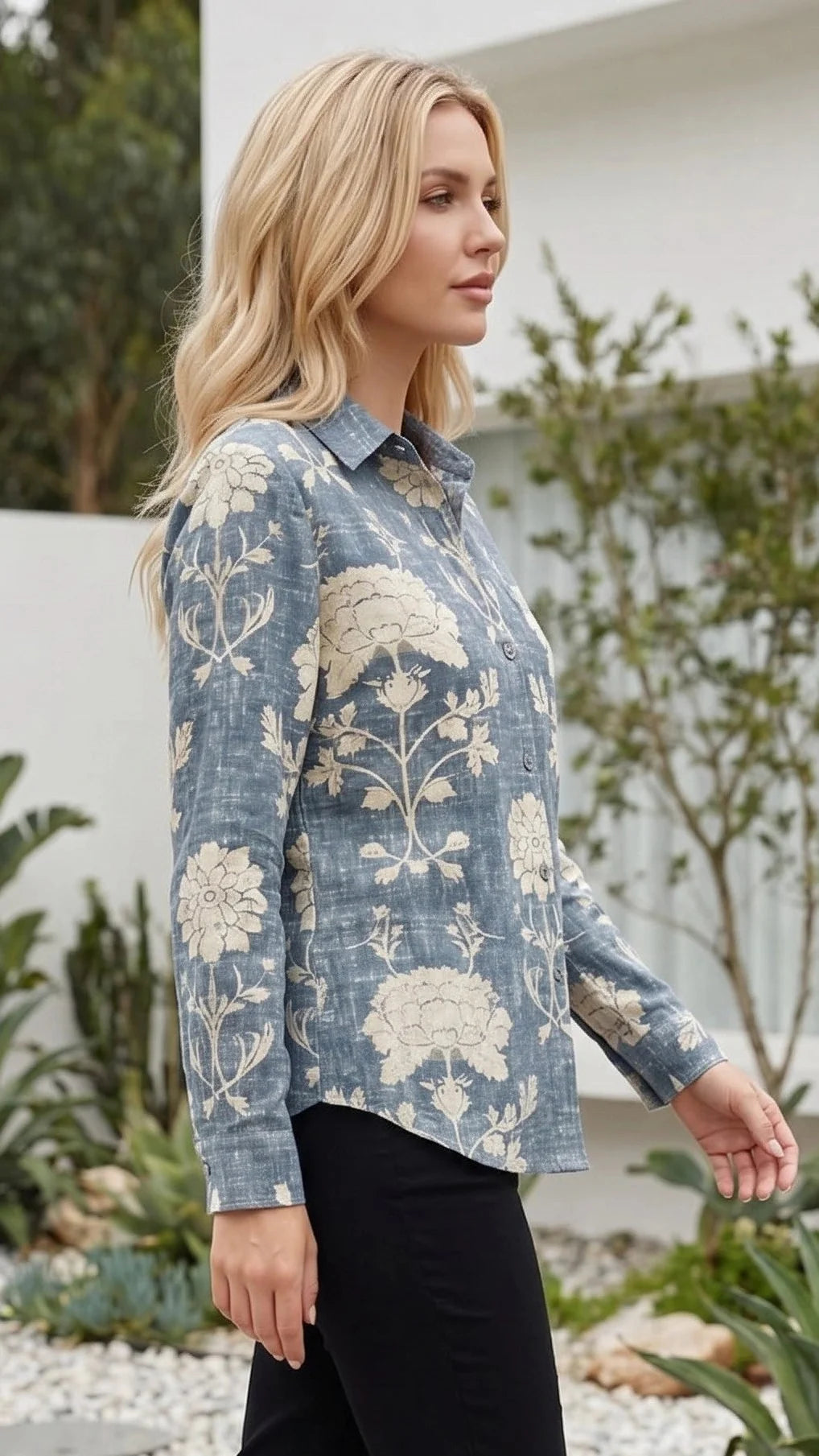 Long Sleeve Printed Button-Up Shirt