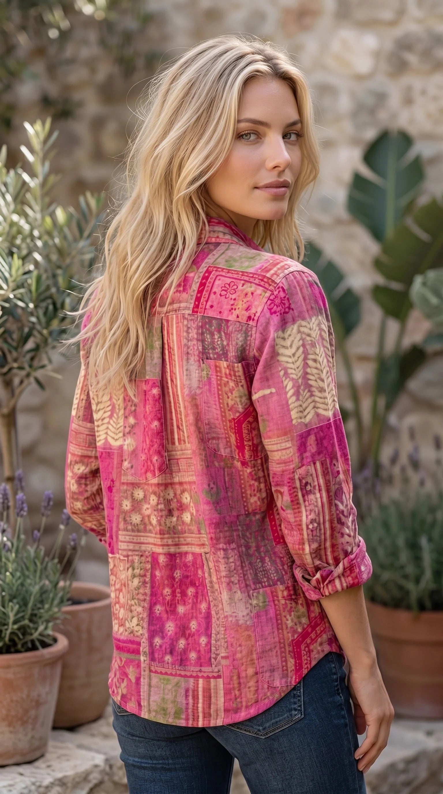 Long Sleeve Printed Button-Up Shirt