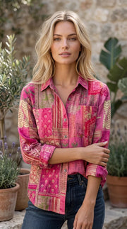Long Sleeve Printed Button-Up Shirt