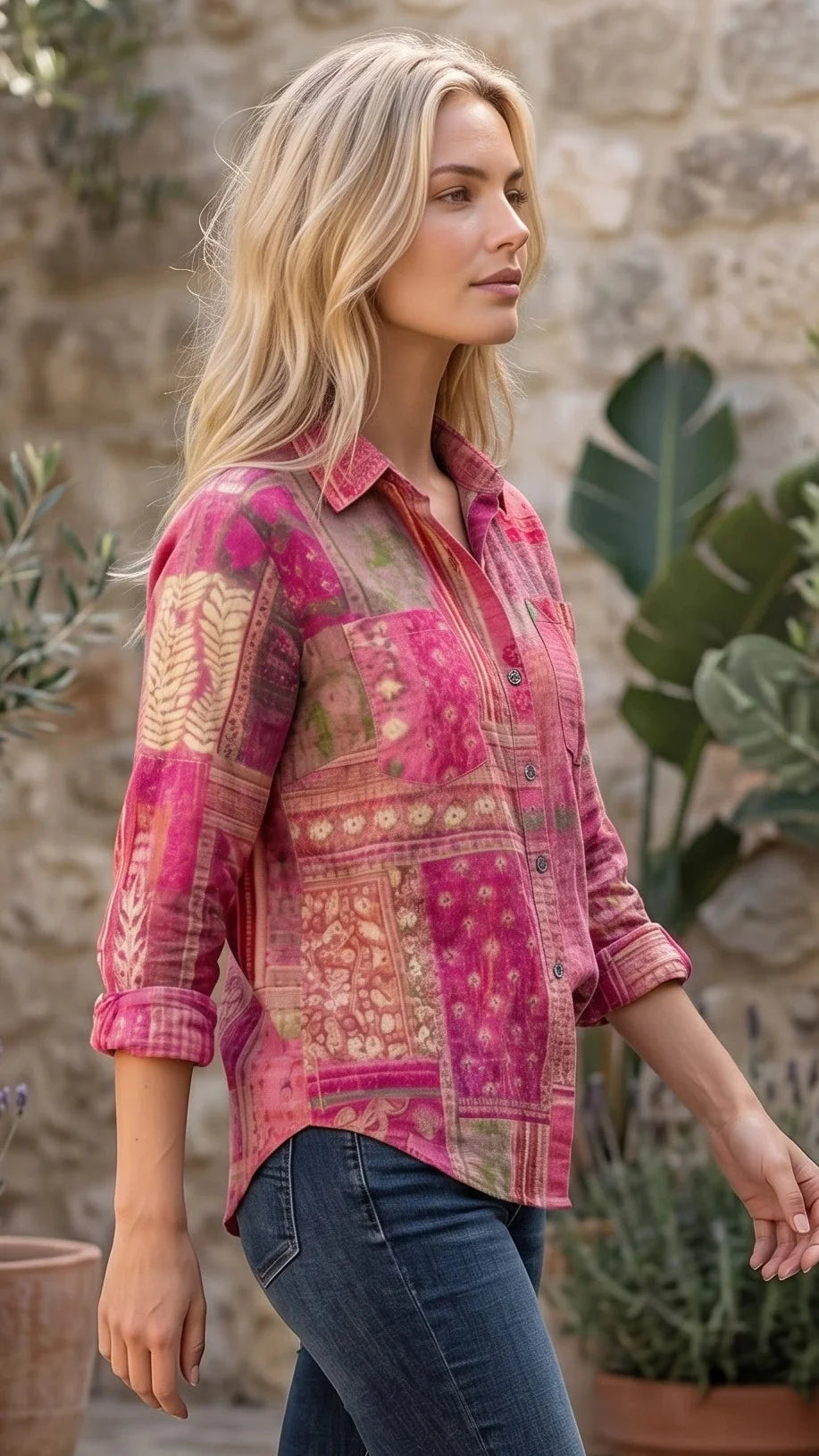 Long Sleeve Printed Button-Up Shirt