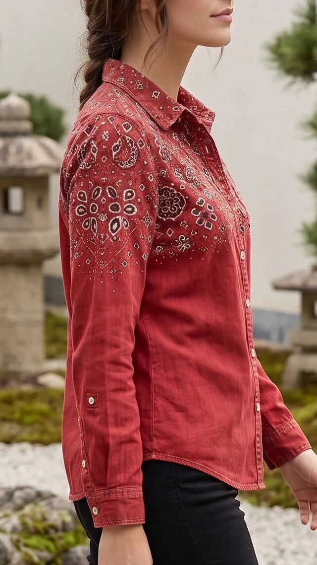 Long Sleeve Printed Button-Up Shirt
