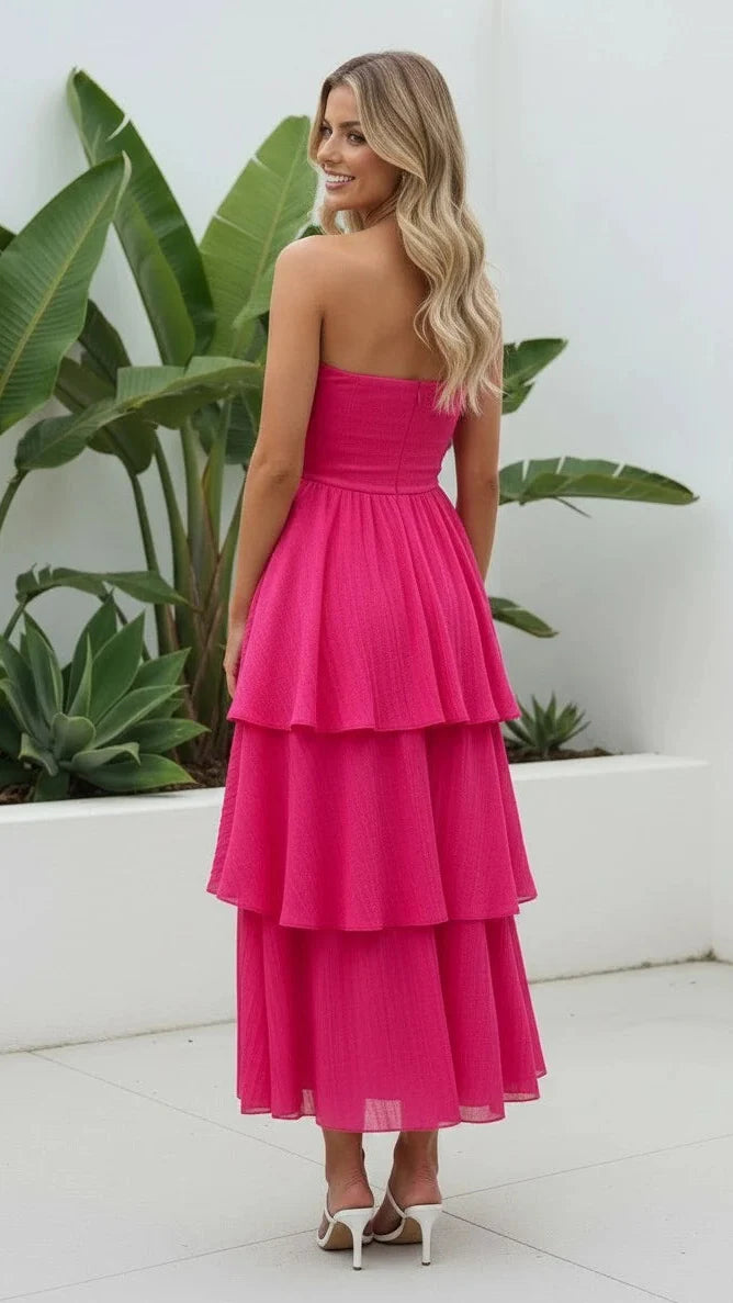 Strapless Maxi Dress with Tiered Skirt Wedding Guest Attire