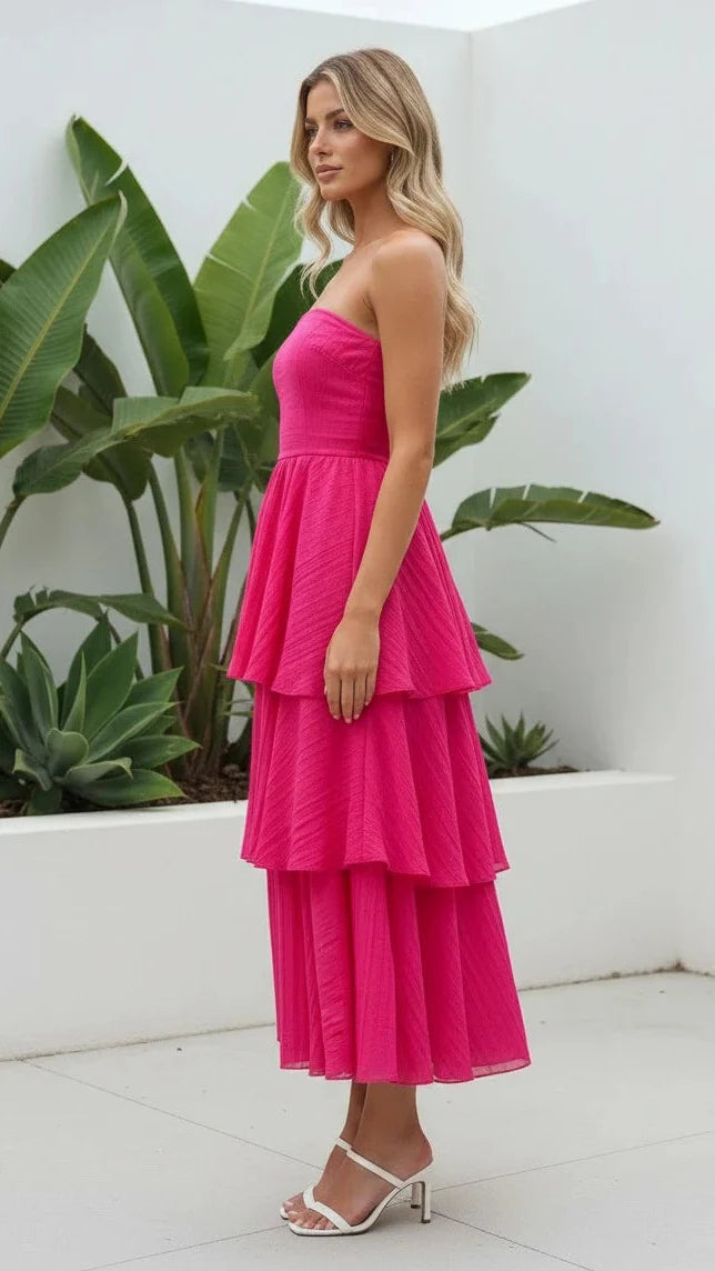 Strapless Maxi Dress with Tiered Skirt Wedding Guest Attire