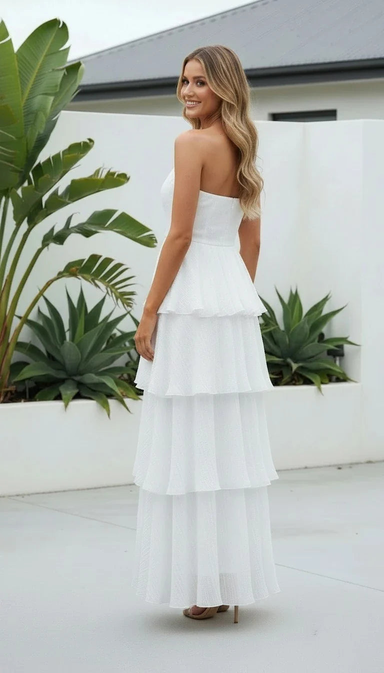 Strapless Maxi Dress with Tiered Skirt Wedding Guest Attire