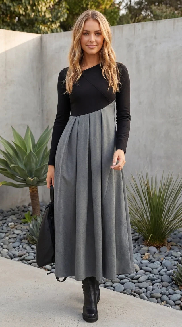 Asymmetrical Waist Maxi Dress – Black