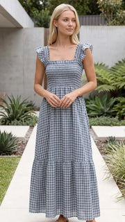 Ruffle Sleeve Gingham Maxi Dress