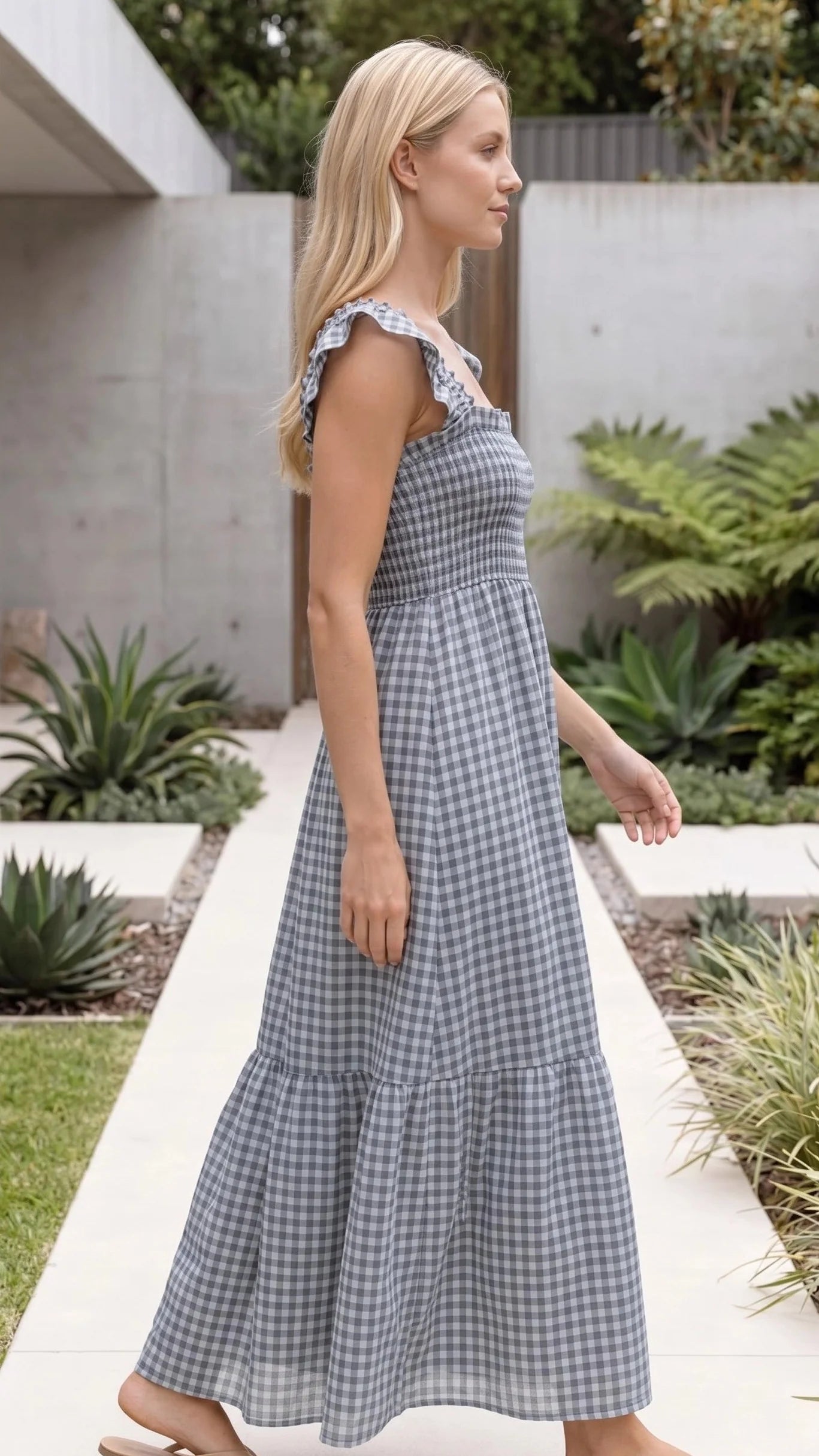 Ruffle Sleeve Gingham Maxi Dress