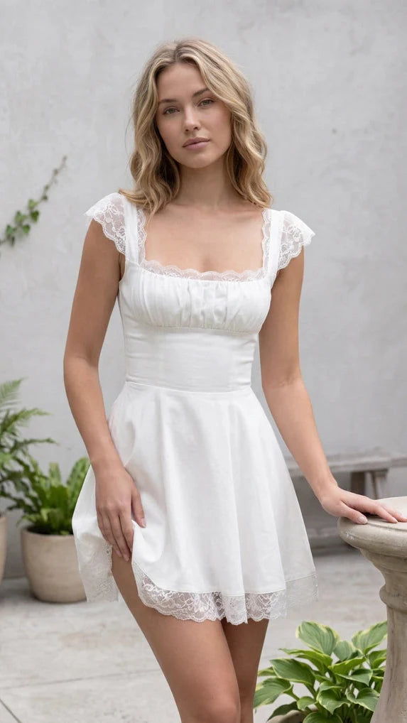 Lace Trim Square Neck Mini Dress