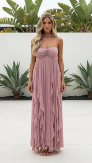 Tiered Ruffle Maxi Dress with Ruched Bodice