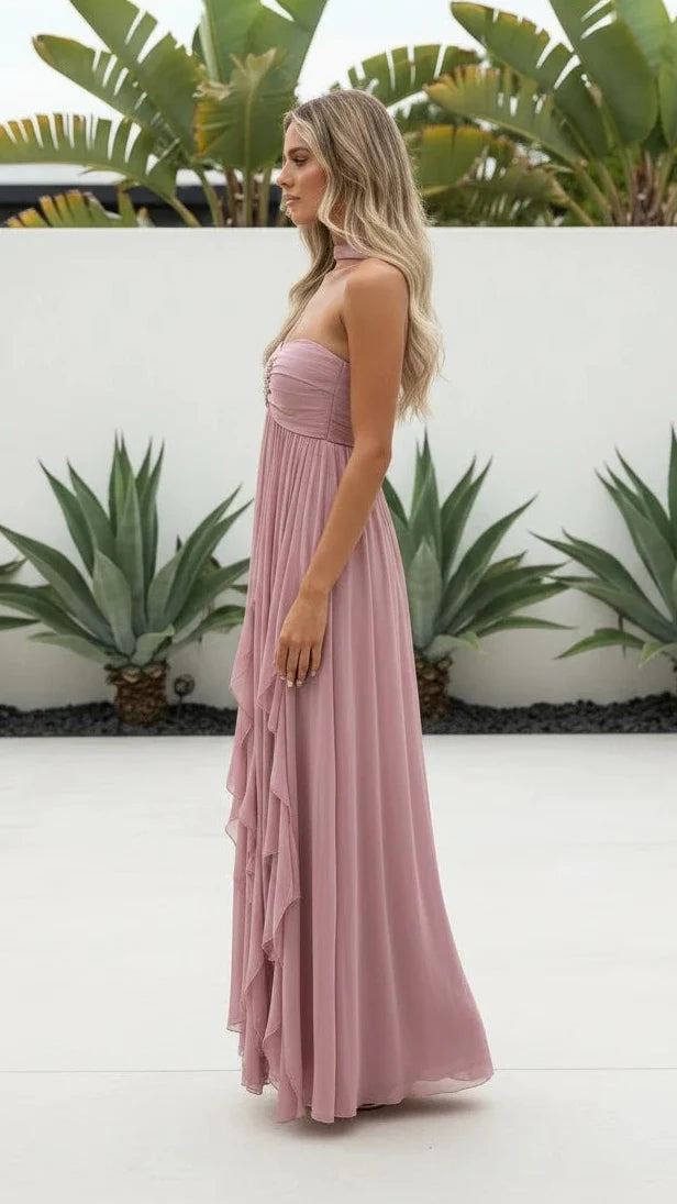 Tiered Ruffle Maxi Dress with Ruched Bodice