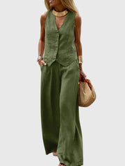 Linen Wide-Leg Two-Piece Set Breathable