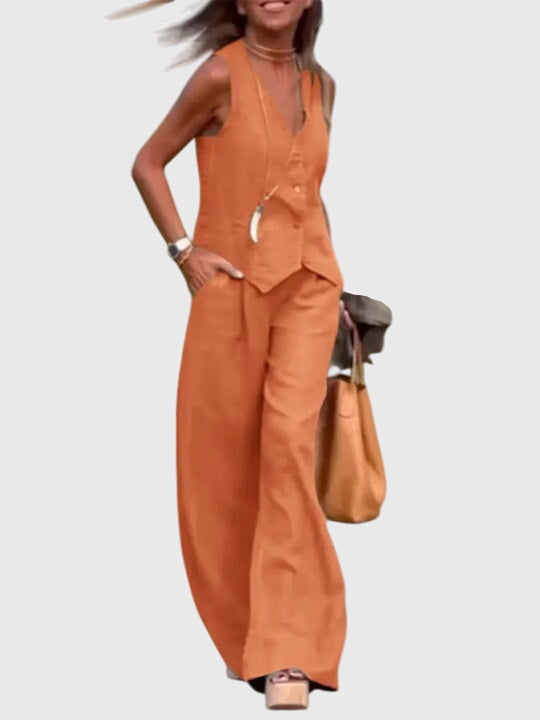 Linen Wide-Leg Two-Piece Set Breathable