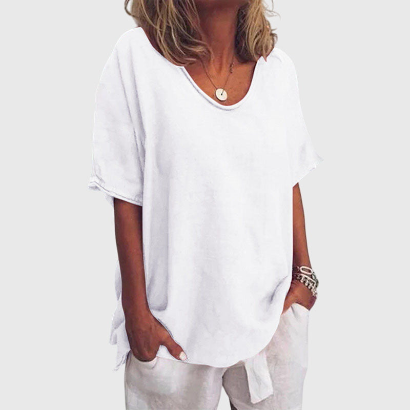 Relaxed Scoop Neck Linen Top