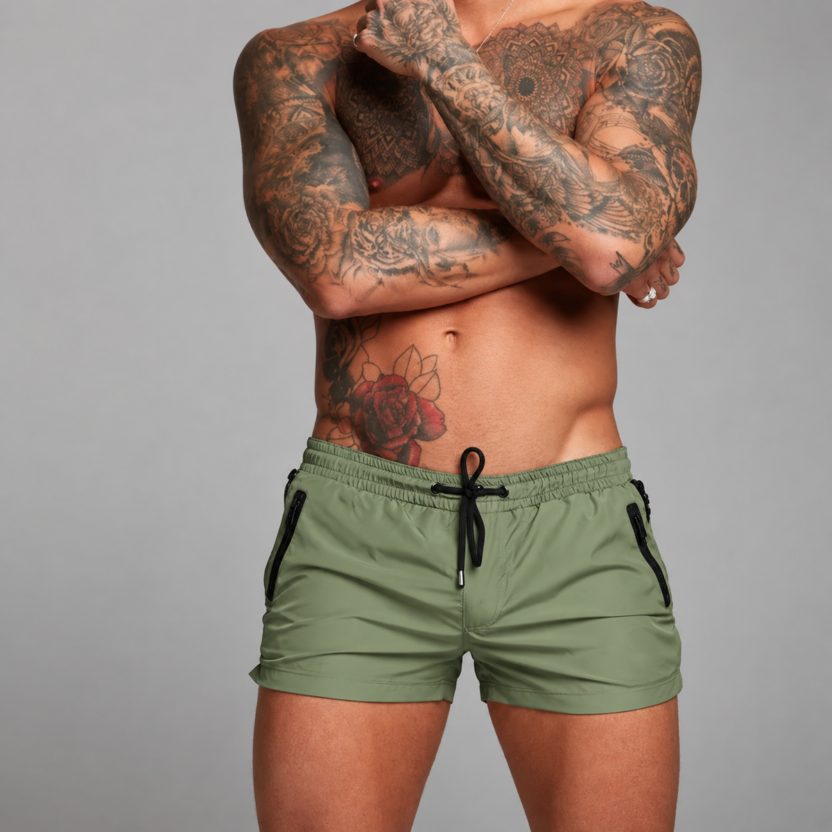 Quick Dry Swim Shorts with Zipper Pockets Fabric Beachwear Adjustable Drawstring Lightweight Summer Beach