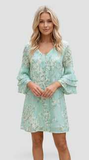 Beach V-Neck Mini Dress with Bell Sleeves