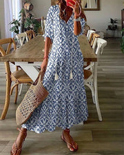 Boho V-Neck Lantern Sleeve Dress Style Casual Wear