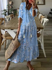 Boho V-Neck Lantern Sleeve Dress Style Casual Wear