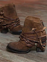 Braided Lace-Up Ankle Boots Casual Wear Waterproof Lace Suede Wrap