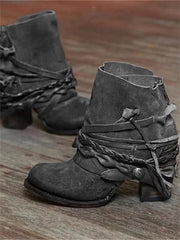 Braided Lace-Up Ankle Boots Casual Wear Waterproof Lace Suede Wrap