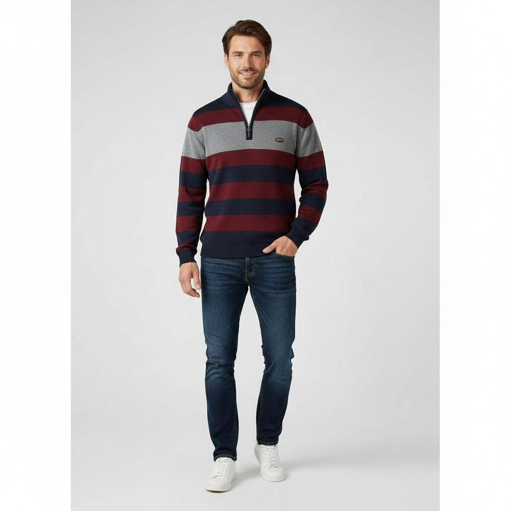 Pull homme zippé à motif color-block, vue de face